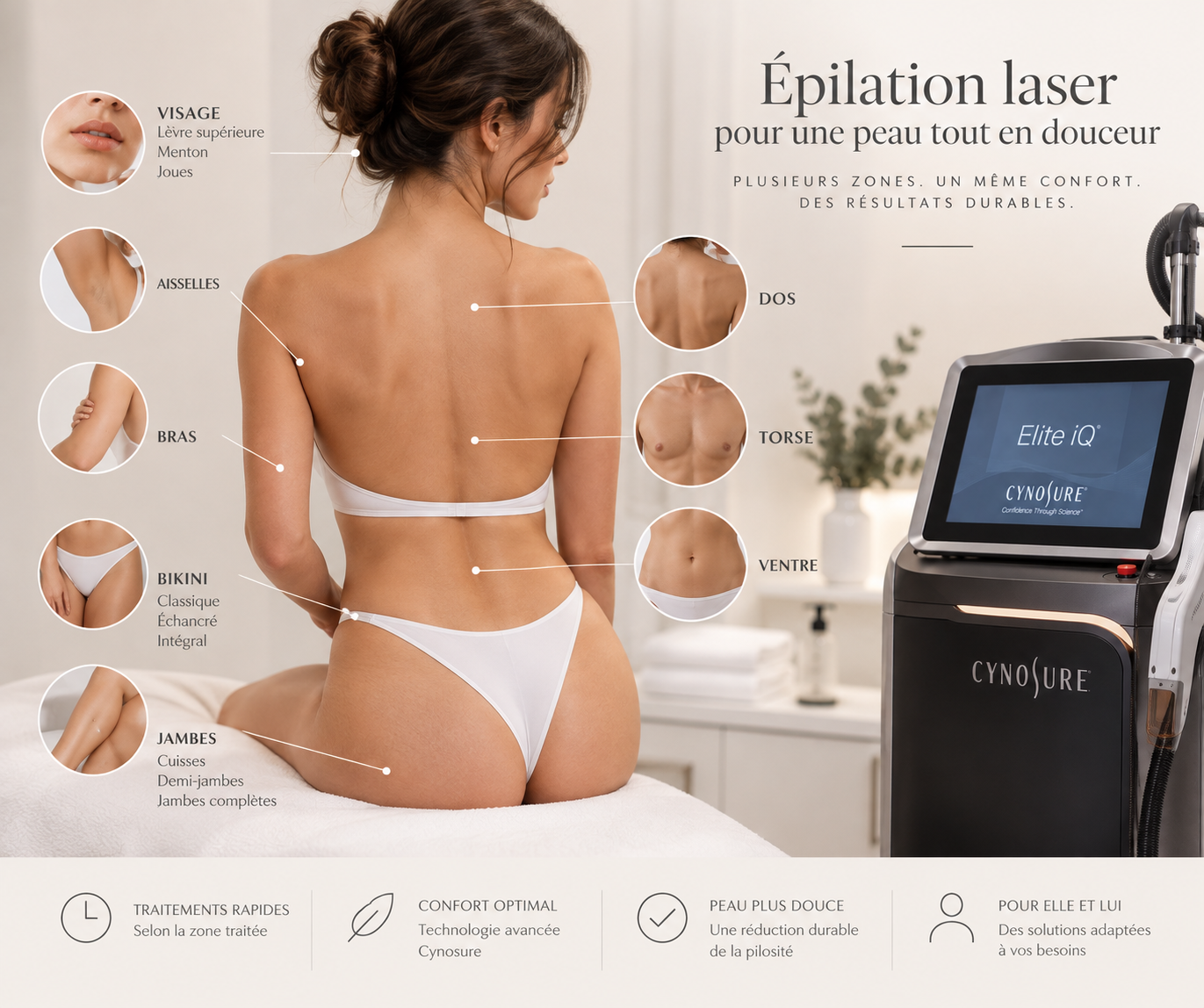 Épilation laser pour différentes zones du corps